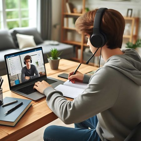 man-sits-desk-with-laptop-picture-woman-screen-min man-sits-desk-with-laptop-picture-woman-screen-min